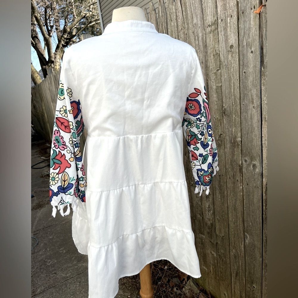 🦋Shein Floral Embroidered White Dress Size L (AA2) - Picture 7 of 10